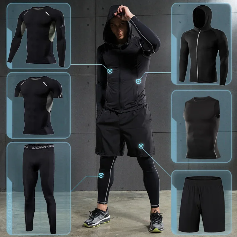 Men Running Sets Gym Tight Spo - Running Jogging Gear ulasan dan harga