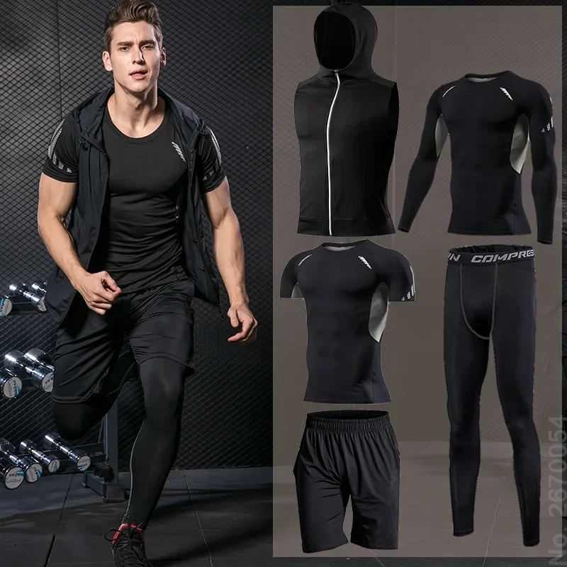 Men Running Sets Gym Tight Spo - Running Jogging Gear ulasan dan harga