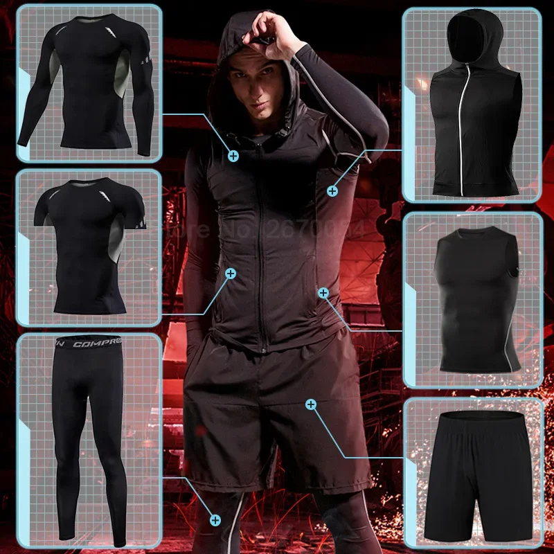 Men Running Sets Gym Tight Spo - Running Jogging Gear ulasan dan harga